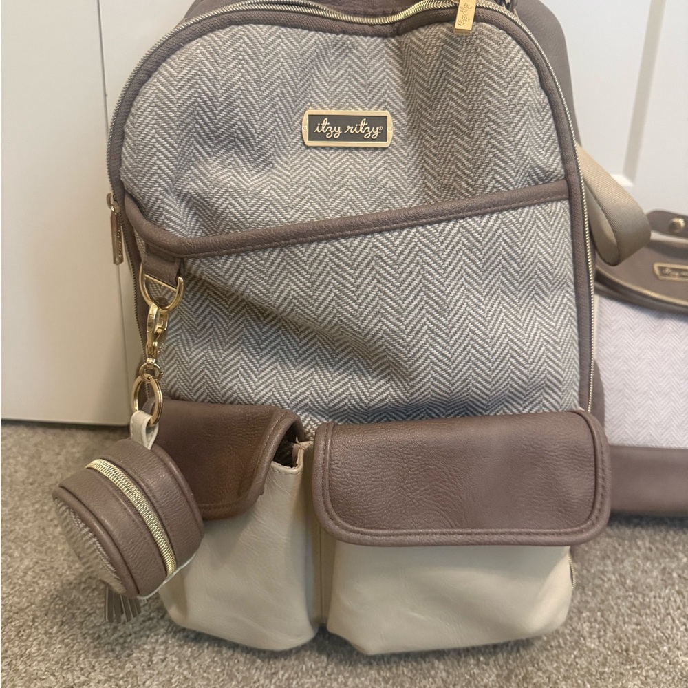 Itzy Ritzy Gray and Tan Backpack Diaper Bag